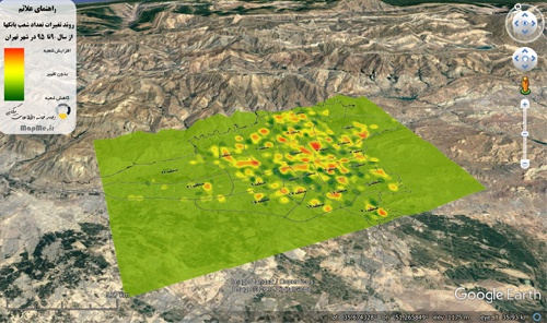 نقشه KML حرارتی روند تغییرات شعب بانکها بین سالهای 90 تا 95