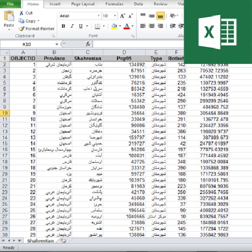 دانلود فایل اکسل شهرستانهای کشور به همراه استانی که در آن واقع شده و جمعیت سال 95 