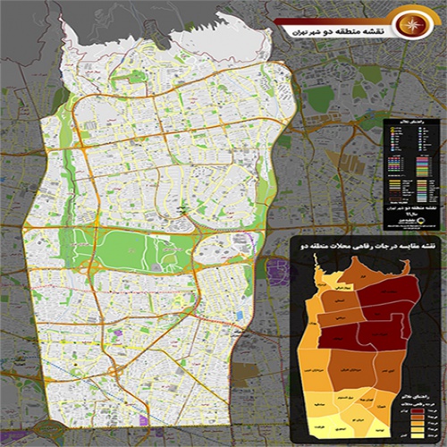 دانلود جدیدترین نقشه pdf منطقه دو شهر تهران بزرگ با کیفیت بسیار بالا در ابعاد بزرگ