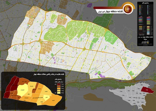 دانلود جدیدترین نقشه pdf منطقه چهار شهر تهران بزرگ با کیفیت بسیار بالا در ابعاد بزرگ