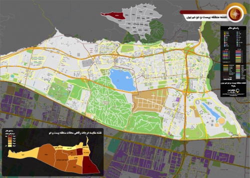دانلود جدیدترین نقشه pdf منطقه بیست و دو شهر تهران بزرگ با کیفیت بسیار بالا در ابعاد بزرگ