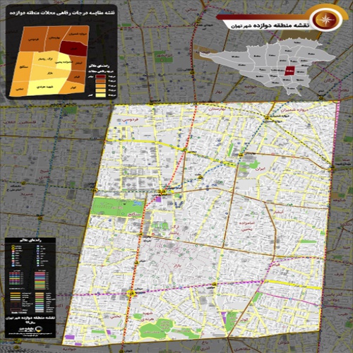 دانلود جدیدترین نقشه pdf منطقه دوازده شهر تهران بزرگ با کیفیت بسیار بالا در ابعاد بزرگ