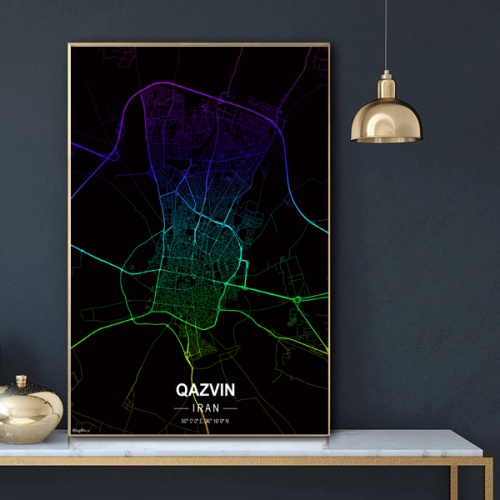 پوستر نقشه مدرن شهر قزوین در فرمت عکس با کیفیت بالا