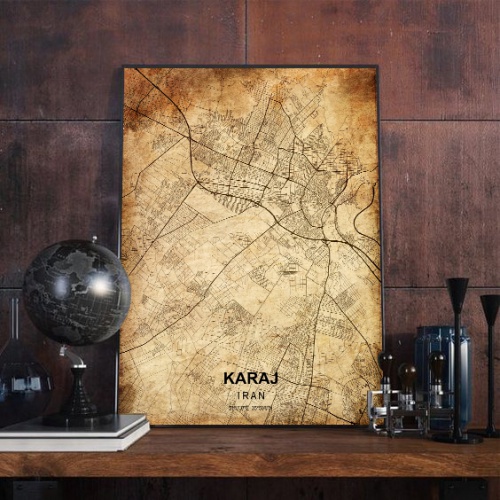 پوستر نقشه مدرن شهر کرج در فرمت عکس با کیفیت بالا