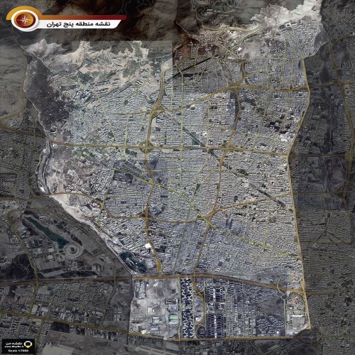 دانلود جدیدترین نقشه و تصویر ماهواره ای منطقه 5 شهر تهران بزرگ با کیفیت بسیار بالا  در ابعاد بزرگ