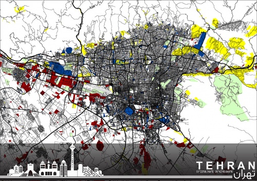 پوستر نقشه pdf گرافیکی خیابان های شهر تهران در سایز A3