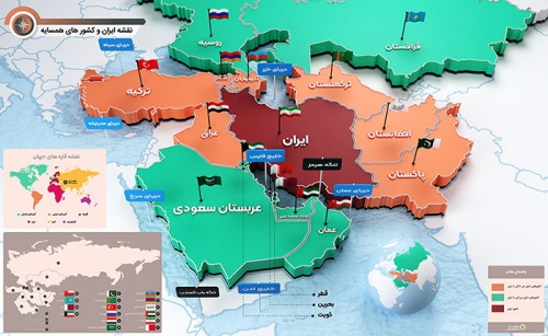 نقشه سه بعدی ایران و کشور های همسایه با کیفیت بالا