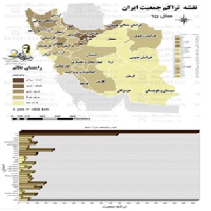نقشه تراکم جمعیتی ایران به تفکیک استان به همراه نمودار سال 95