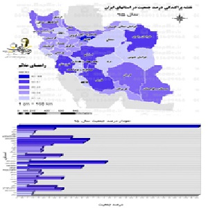 نقشه پراکندگی درصد جمعیتی ایران به تفکیک استان به همراه نمودار سال 95