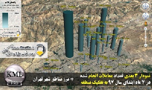 دانلود فایل KMZ نمودار سه بعدی تعداد معاملات انجام شده در مناطق شهر تهران 7 ماه ابتدای سال 97
