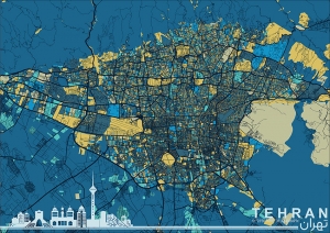 پوستر نقشه pdf گرافیکی خیابان های شهر تهران در سایز A3