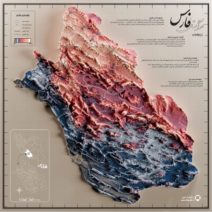 نقشه سه بعدی ارتفاعات استان فارس با کیفیت بالا